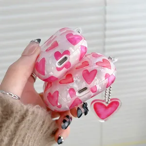 Étui coeur rose pour filles pour <span class=keywords><strong>AirPods</strong></span> Pro Shell Texture housse de protection pour écouteurs pour <span class=keywords><strong>Airpods</strong></span> 2 3 3rd étui souple IMD avec porte-clés - Product Image 6