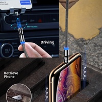 Câble magnétique rotatif à 360 degrés créatif 3-en-1 en cuivre nickelé avec design coudé, compatible Micro-USB et Type-C pour téléphones mobiles