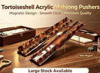 Ensemble 2-en-1 : Poussoir de tuiles de Mahjong américain et règle magnétique en acrylique transparent, motif marbre vert émeraude, accents en laiton, résistant à l'eau