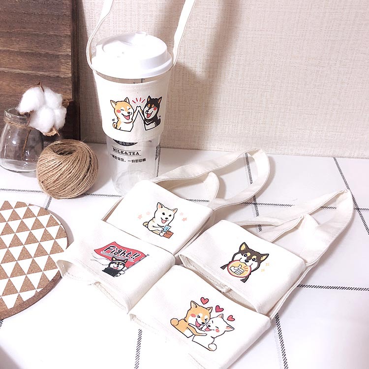 Eco Canvas Coffee Cup Holder for Iced Coffee Carrier Portable Bubble Tea Bag Carrier