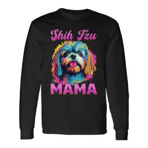 Camiseta de Manga Larga Shih Tzu Mama, Algodón, Impresión Digital, Informal, para Adultos, Todas las Temporadas, Diseño de Raza de Perro - Product Image 1