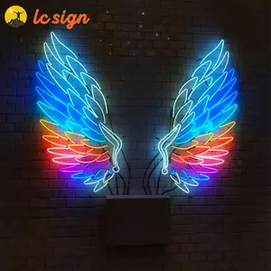 Luzes iluminadas com logotipo acrílico, asas do amor do casamento, personalizada, neon, para barra de casa