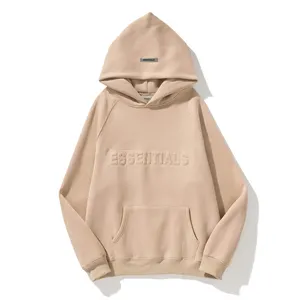 Cotton Fleece Embossed Hoodie Custom Embossed 3D Logo Thick Warm Cotton Fabric Essentials Hoodie Ic Essentials Hoodie Men