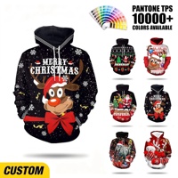 Sweat à capuche pour homme en polyester avec sublimation personnalisée, motif cheminée du Père Noël, impression 3D sur toute la surface, pour les fêtes de Noël