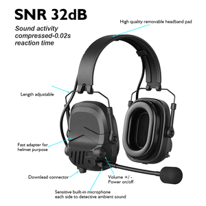 Mũ bảo hiểm gắn amp giao tiếp 32dB người lớn tiếng ồn hủy bỏ bịt tai tai hoạt động bảo vệ tai Chụp tai nghe với microphone - Product Image 6