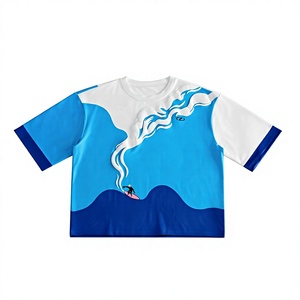T-shirt à manches courtes pour homme, sublimation et impression en relief, design surf, coupe ample, séchage rapide, col rond, bleu et blanc - Product Image 1