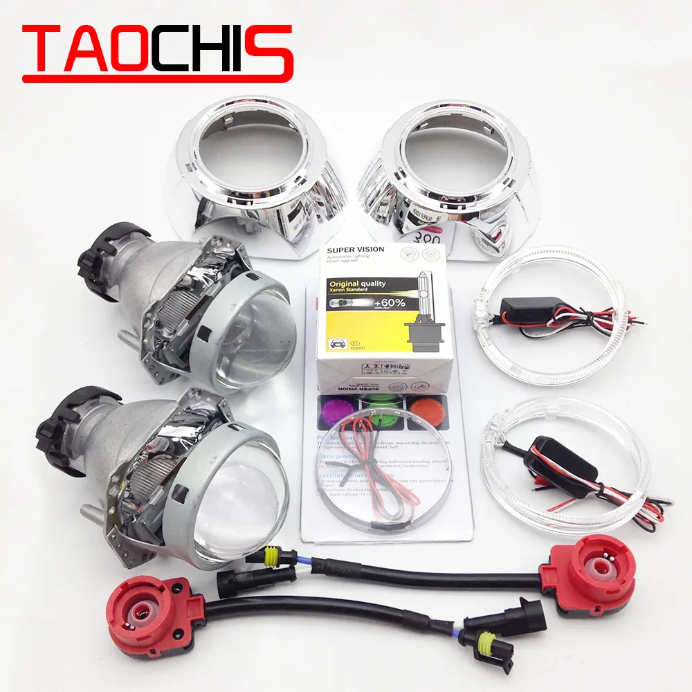 TAOCHIS car light Headlight 3.0 inch Bi-xenon Projector Lens HID D2S for Hella 3R G5 with Shroud Devil Eyes Head Lamp Demon eye