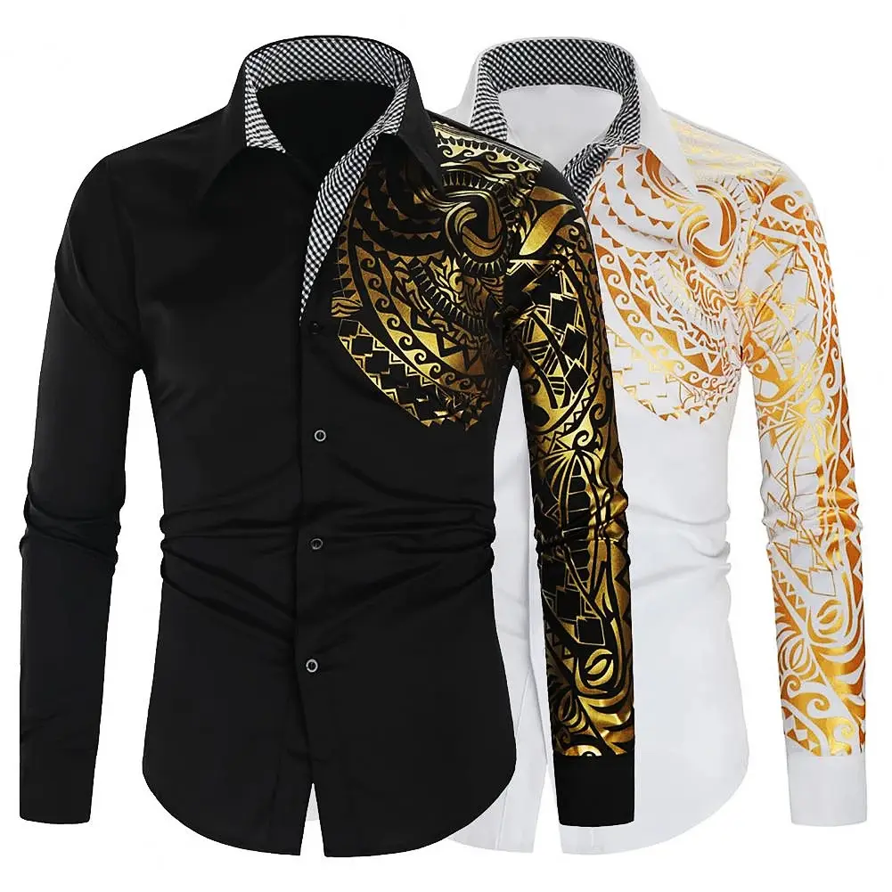 Luxury Fashion Bronzing Gold T-Shirt Autumn Spring Slim Fit Long Sleeve Shirt M-4XL Social Club Ball Men T Shirt