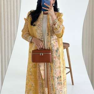 Robe longue pour femmes du Moyen-Orient, cardigan plissé imprimé, long <span class=keywords><strong>manteau</strong></span>, robe arabe, taille plus, abaya - Product Image 6