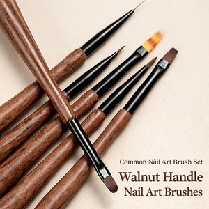 Ensemble de 5 pinceaux de précision pour nail art avec manche en noyer, en nylon durable, formes multiples, ovales, à pointe fine, pour manucure en salon - Product Image 2