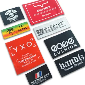 Custom Kleding Tags Zwart Wit Stof Tags Kledinglabels Voor Tas Schoenen Kleding Polyester Zelfklevend Geweven Etiketten