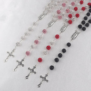 Collier de chapelet catholique à six rangs, perles de boule disco en strass de 10 mm, AB <span class=keywords><strong>rose</strong></span>, Vierge <span class=keywords><strong>Marie</strong></span>, crucifix, <span class=keywords><strong>bijoux</strong></span> de prière pour femmes et hommes - Product Image 6