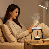 Brûleur d'huiles essentielles en fer forgé avec plateau, lampe chauffante pour la fonte de cire, porte-bougie d'aromathérapie noir