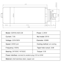 Moteur de broche CNC 2,2 kW GDF80-24Z/2.2B à refroidissement par air, ER16, 400 Hz, boîtier en acier inoxydable