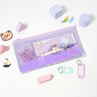 Nouvel ensemble de papeterie pour filles, grande capacité, classeur à fermeture éclair en PVC, trousse à crayons transparente double face, fournitures scolaires en gros