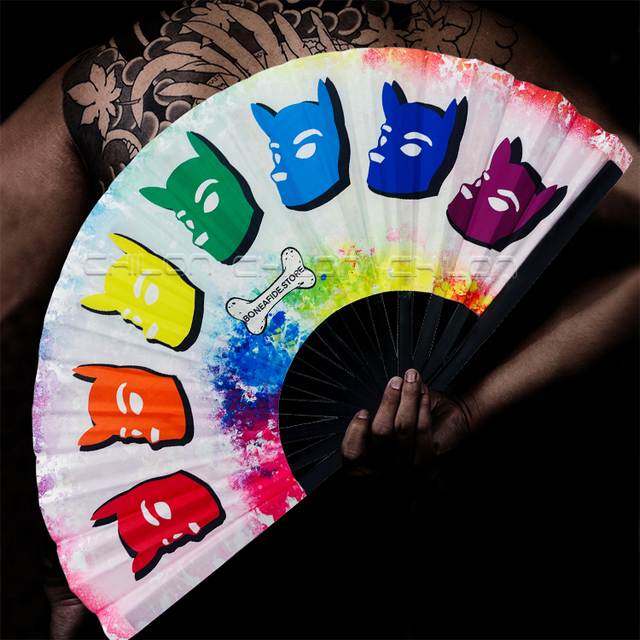 Promotional Bamboo Fan Single Side Polyester Rave Hand Fan with Custom logo Printed