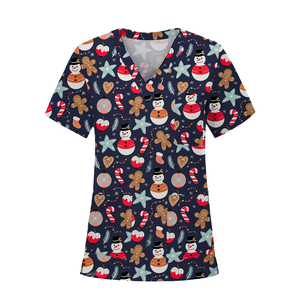 2025 personnalisé noël imprimé 100% coton femme et homme soins infirmiers gommage médical haut chemise pour clinique dentiste hôpital infirmière Blouse - Product Image 4