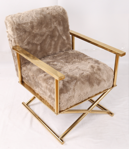 Cao Cấp Tìm Kiếm Mạnh Mẽ Giải Trí Len Đệm Ghế Vàng Đồng Thau Hoặc Đánh Bóng Thép Không Gỉ Mông Cổ Faux Fur - Product Image 4