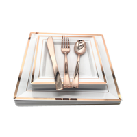 125 pièces ensemble de vaisselle jetable carré fantaisie vaisselle Combo 25 invités assiettes en plastique argenterie pour kits de fournitures de fête de mariage