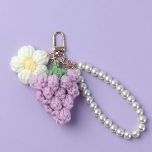 Cute Handmade Crochet Fruit Grape Exquisite Girl Bags Pendant Car Accessories Weaving Keychain Handbag <b>Key</b> <b>Ring</b> - Product Image 4