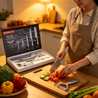 Ensemble de couteaux de cuisine modernes en acier inoxydable Couteau de chef utilitaire multifonctionnel avec manche en plastique PP Double face rectifiée