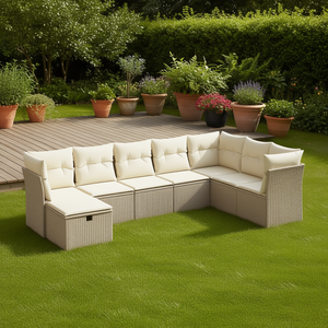 Ensemble de canapés de jardin modulaires en polyrotin beige 6 places, mobilier d'extérieur au design contemporain - Product Image 2