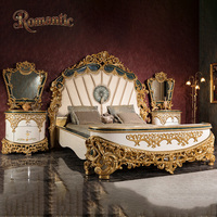 Lit double capitonné en bois massif blanc et or, style rétro européen de luxe, avec 4 tiroirs, tailles et couleurs personnalisables