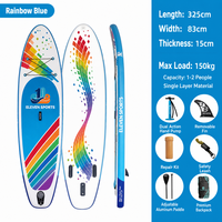 Planche de paddle gonflable en PVC légère et portable pour débutants, enfants, 325 cm, rayures arc-en-ciel bleues, monocouche