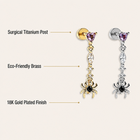 Cincin Hidung Tengkorak Gothic ZUOLA Halloween Lapisan Emas 18K 5A CZ Titanium Bedah Grosir
