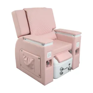 원격 제어 핑크 매니큐어 의자 네일 스파 미용실 장비 없음 배관 조정 가능한 페디큐어 의자
