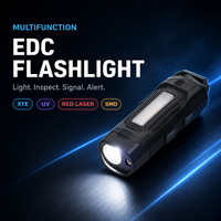 Lampe torche EDC multifonctionnelle avec lumière UV, pointeur laser rouge, alarme d'urgence, rechargeable par USB, mini, indice de réflexion de couleur élevé 90, inspection