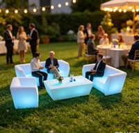 Ensemble de canapé et table basse lumineux à LED en PE moderne pour l'extérieur, idéal pour bars commerciaux, salons, boîtes de nuit, événements et fêtes - Garantie 2 ans