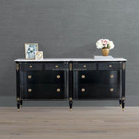 Commode double de luxe noire moderne faite à la main, écologique, avec plateau en marbre, quincaillerie en aluminium, 8 tiroirs de rangement, meuble de chambre à coucher
