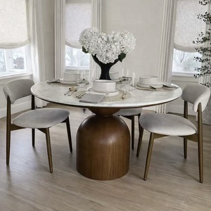 Tavolo da Pranzo Rotondo in <span class=keywords><strong>Legno</strong></span> Massello Stile Francese Vintage per Uso Domestico, Colore <span class=keywords><strong>Noce</strong></span>, Arredamento Sala da Pranzo con Piano Girevole per 6-12 Persone - Product Image 4