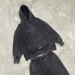 Bộ đồ thể thao nam size lớn, quần ống rộng thêu logo, chất liệu denim xước, kiểu vintage, 480 gsm, sản xuất theo yêu cầu. - Product Image 1