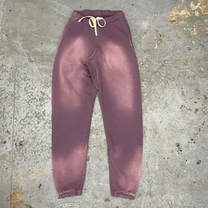 Personnalisé de haute qualité cordon de serrage en détresse soleil délavé à l'acide jogger hommes pantalons de survêtement lâche blanc surdimensionné pantalon de survêtement