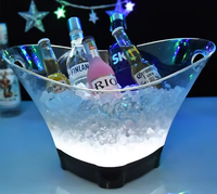 Ember Es Batu Akrilik 10L Biru LED dengan Pegangan, Warna & Logo Dapat Disesuaikan, Untuk Pesta