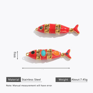 Breloques colorées en émail et acier inoxydable en forme de poisson rouge, mobiles, pour la <span class=keywords><strong>fabrication</strong></span> de bijoux (bracelets et colliers) en gros - Product Image 6