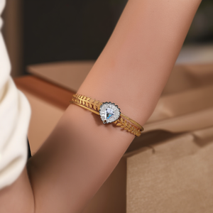 Bracelet tendance en acier inoxydable 316L plaqué or PVD, design cœur avec cristaux, bijoux pour femmes - Product Image 3