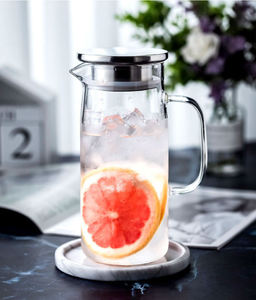 Carafe en verre borosilicate de 1000 ml/1500 ml avec poignée, couvercle en acier inoxydable, carafe à <span class=keywords><strong>eau</strong></span> artisanale pour thé glacé, jus, <span class=keywords><strong>eau</strong></span> - Product Image 2