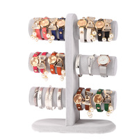 Multiples couleurs Velours Jute 3 Tier T-Bar Bijoux Bracelet Montre Chaînes Présentoir Rack