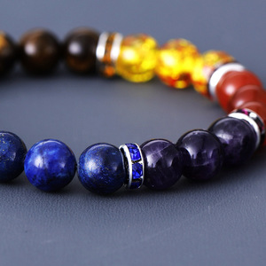 Natural Stone 7 Color Chakra Beaded Elastic <b>Bracelet</b> Unisex Jewelry Gift Yiwu Origin - Product Image 4