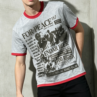 OEM Fabrik Maßgeschneidertes 100% Baumwoll-T-Shirt mit Vintage-Zeitungsaufdruck und Sprühfarben-Detail Streetwear Hip-Hop Casual Tee
