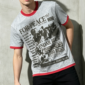 T-shirt personnalisé en coton 100% avec imprimé journal vintage et détails <span class=keywords><strong>de</strong></span> peinture au pistolet, style streetwear hip hop décontracté, fabriqué en usine OEM - Product Image 3