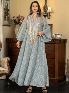 Robe Abaya Vintage Modeste en Polyester Brodé de Paillettes, Longueur Cheville, Design Anti-Statique, Manches Longues Évasées, pour Usage Quotidien - Product Image 2