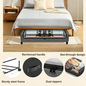 Rangement sous le lit avec roulettes, bac de rangement en tissu Oxford anti-poussière à double fermeture éclair pour vêtements, couvertures et chaussures - Product Image 3
