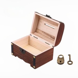Caja de Madera Maciza Retro con Cerradura, Caja de Almacenamiento de Madera, Hucha para Monedas, Diseño Clásico, Joyero - Product Image 3