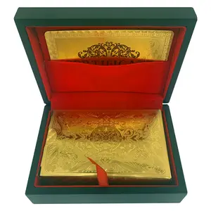 Cartas de juego de oro de 24k con caja de madera, cartas de póker chapadas en plata y oro 999 con caja de regalo, diseño personalizado para diversión, nuevas