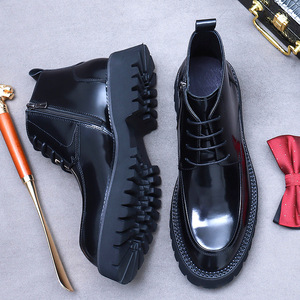Bottes Martin en cuir de marque haut de gamme pour hommes, à semelle épaisse, élégantes et polyvalentes, en cuir véritable, avec talon haut - Product Image 5