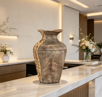 Vas Kayu Rustic Buatan Tangan Tinggi 37cm dengan Detail Anyaman Jerami, Vas Lantai Dekoratif Wabi Sabi untuk Dekorasi Rumah dan Hotel